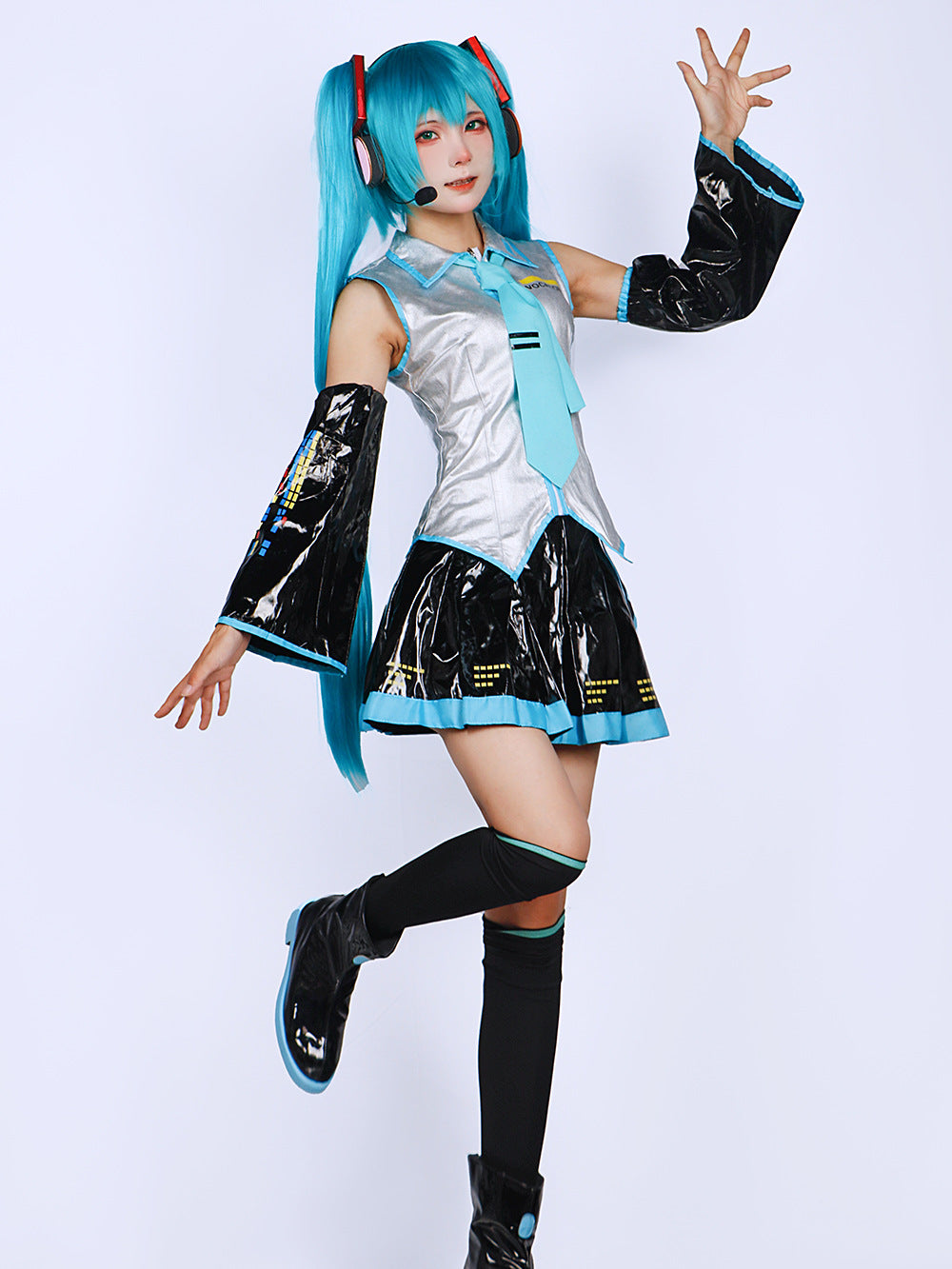 Virtual idol cos clothes formula clothes patent leather cosplay women's clothes anime cartoon girl JK clothes complete set