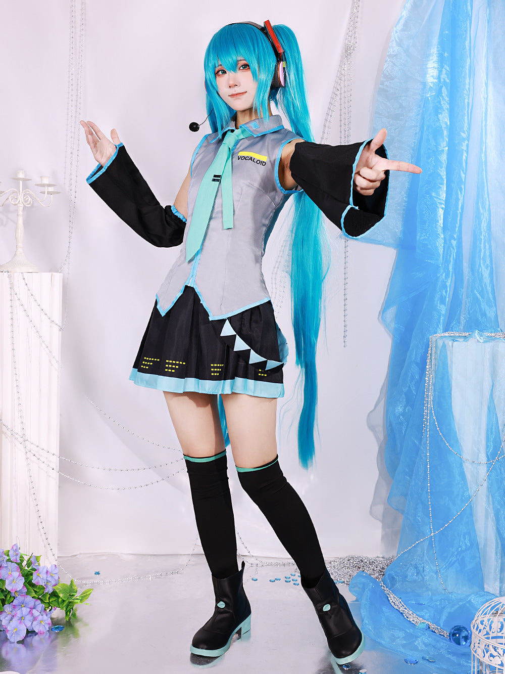 Virtual idol cos clothes formula clothes patent leather cosplay women's clothes anime cartoon girl JK clothes complete set