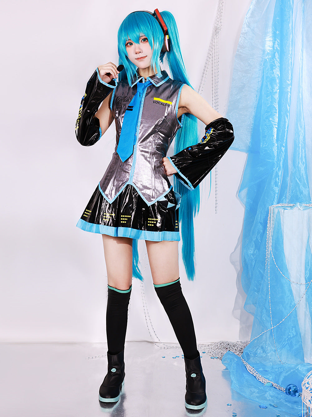 Virtual idol cos clothes formula clothes patent leather cosplay women's clothes anime cartoon girl JK clothes complete set