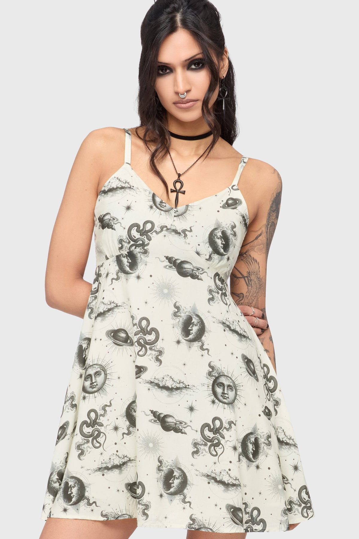 Killstar Celestial Night Mini Dress Womens V-Neck Goth Alternative