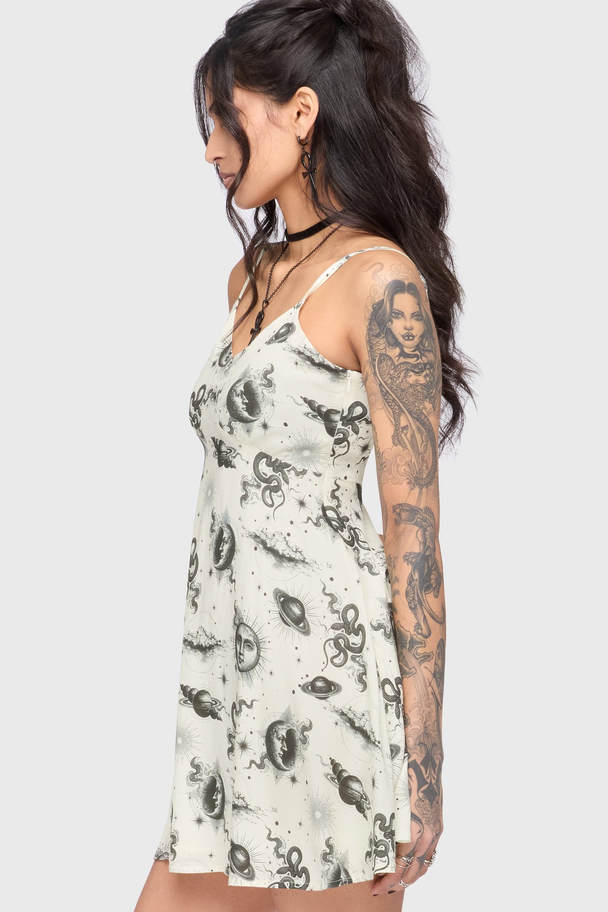Killstar Celestial Night Mini Dress Womens V-Neck Goth Alternative