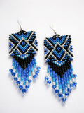 Beaded earrings, pendant earrings, chunky earrings, blue black white beaded earrings boho style earrings, ukraine handmade,original earrings