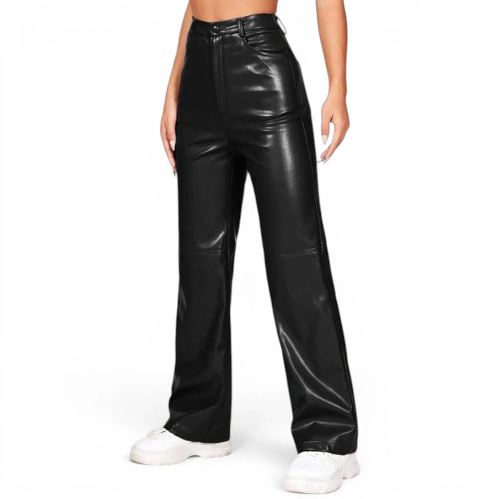 Women’s High-Rise Waist Leather Pants