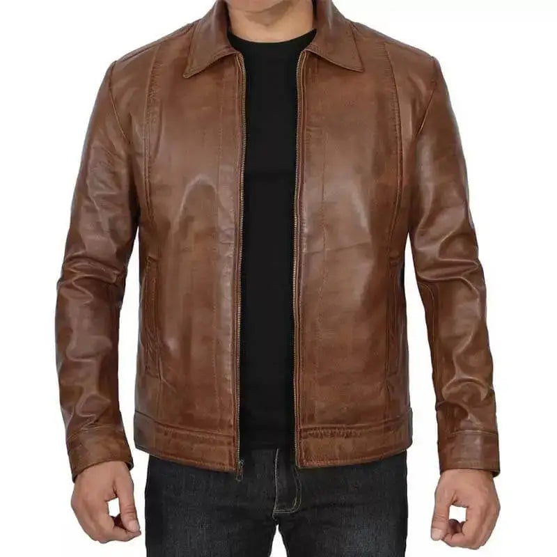 Men’s Distressed Brown Cafe Racer Jacket