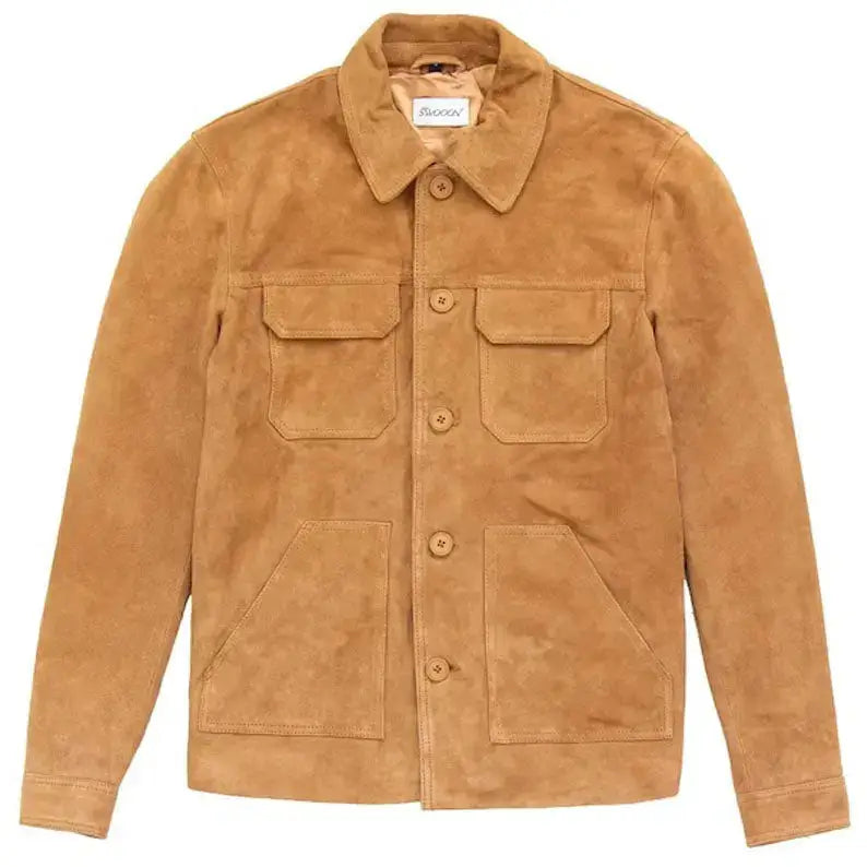 Mens Genuine Suede Leather Trucker Jacket