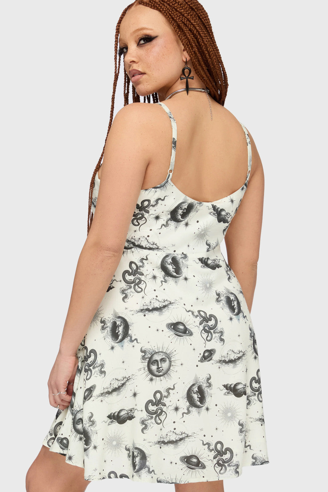 Killstar Celestial Night Mini Dress Womens V-Neck Goth Alternative
