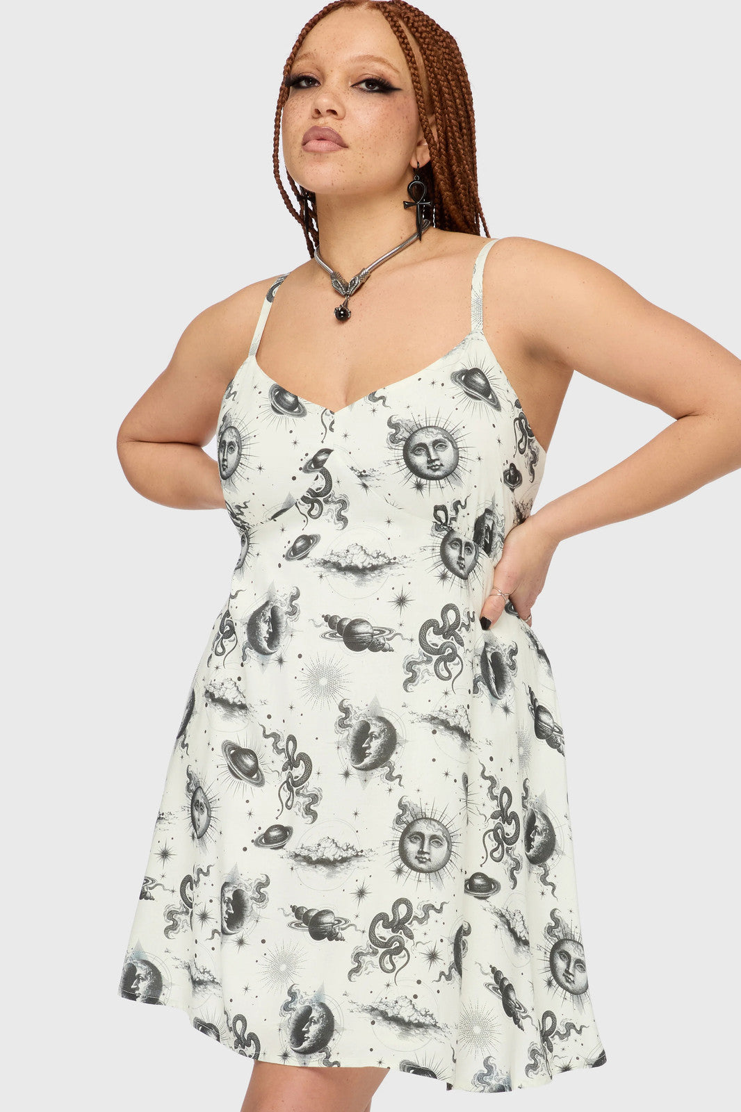 Killstar Celestial Night Mini Dress Womens V-Neck Goth Alternative