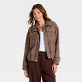 Women's Plaid Funnel Neck Field Jacket - A