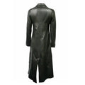 Women’s Genuine Black Leather Long Trench Overcoat